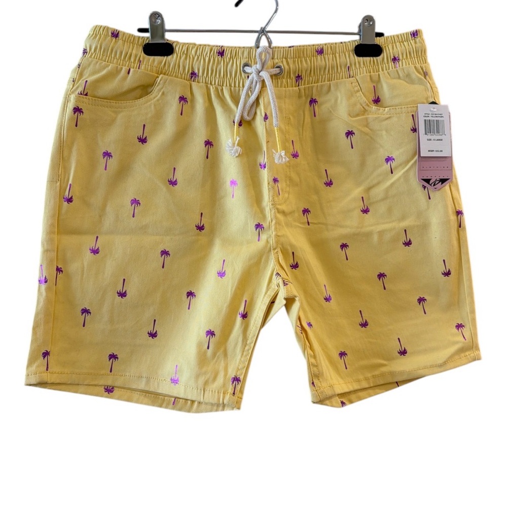 DRILL CLOTHING CO. NWT Men's Yellow Palm-Print Swim Board Shorts with Drawstring